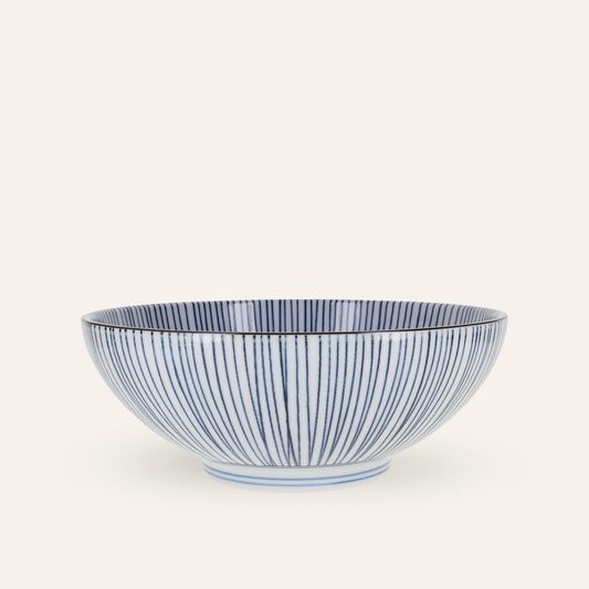 Minoyaki porcelain blue striped donburi bowl "naigai sensuji"