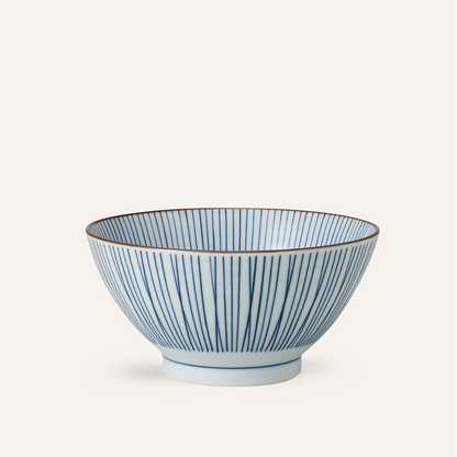 Minoyaki porcelain blue striped donburi bowl "naigai sensuji"