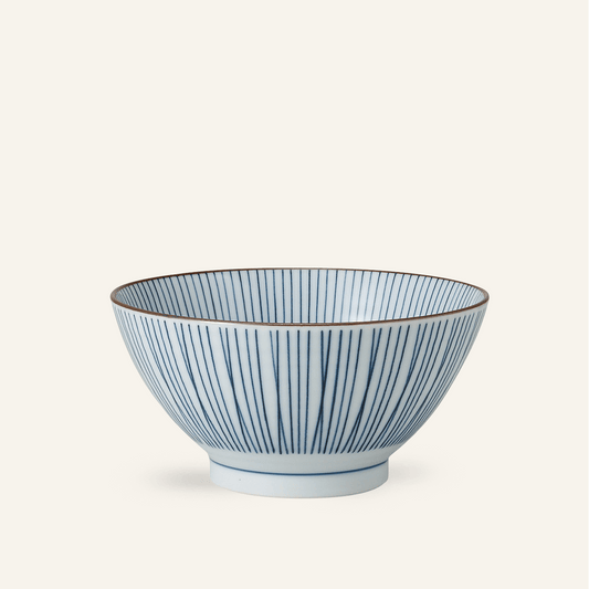 Bol à donburi à rayures bleues en porcelaine Minoyaki "naigai sensuji"