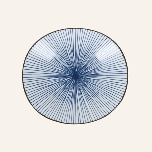 Assiette à rayures bleues en porcelaine Minoyaki "sensuji"