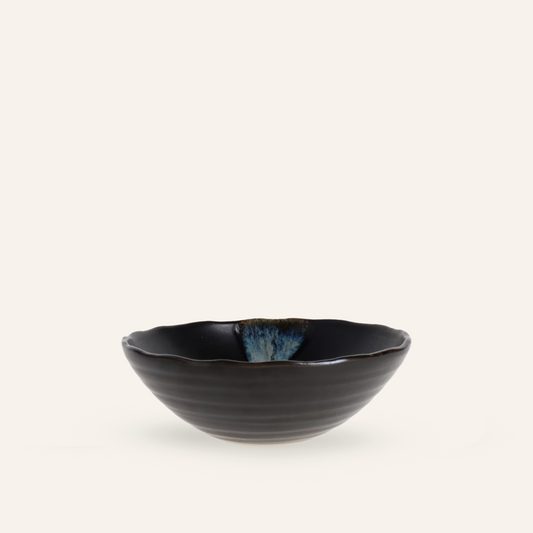 Black and blue fine earthenware bowl Setoyaki "yuki"