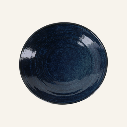 Assiette évasée bleue faïence fine Minoyaki "sarada"