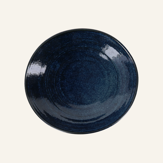 Minoyaki "sarada" fine earthenware blue flared plate