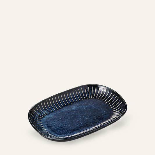 Small rectangular plate in fine earthenware Minoyaki "Hasui"