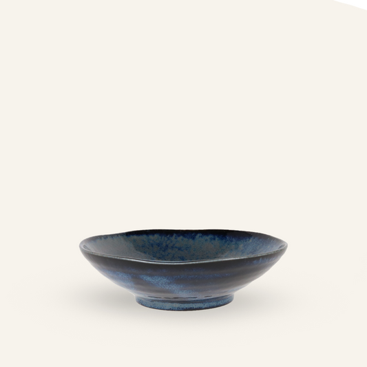 Minoyaki "aishiro" fine earthenware indigo deep plate