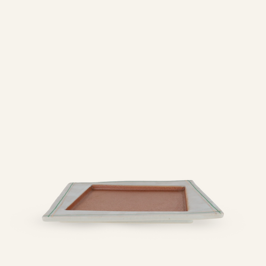 Small square plate in fine earthenware Minoyaki "kinryoku"