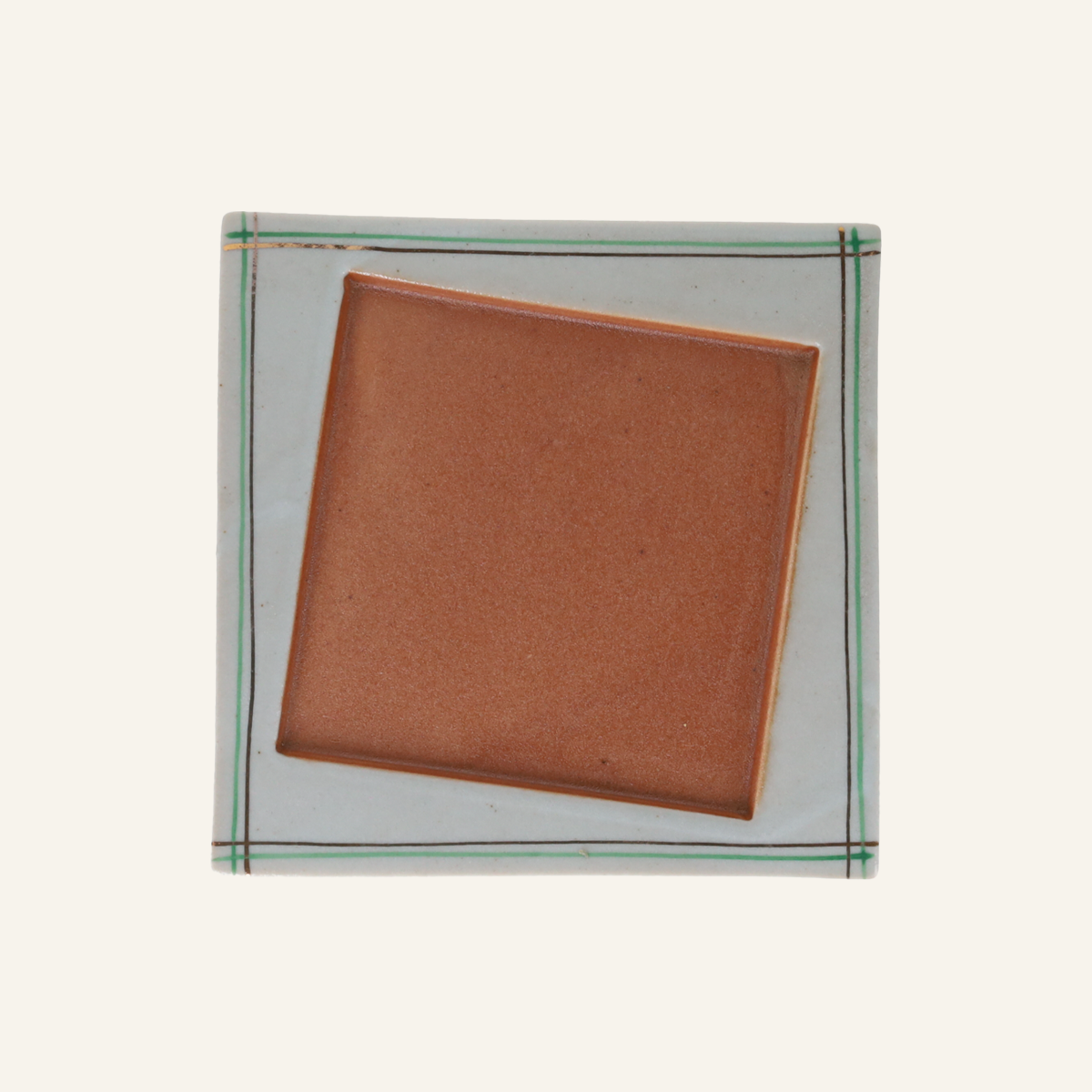 Petite assiette carrée faïence fine Minoyaki "kinryoku"