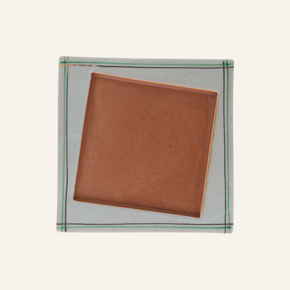 Petite assiette carrée faïence fine Minoyaki "kinryoku"