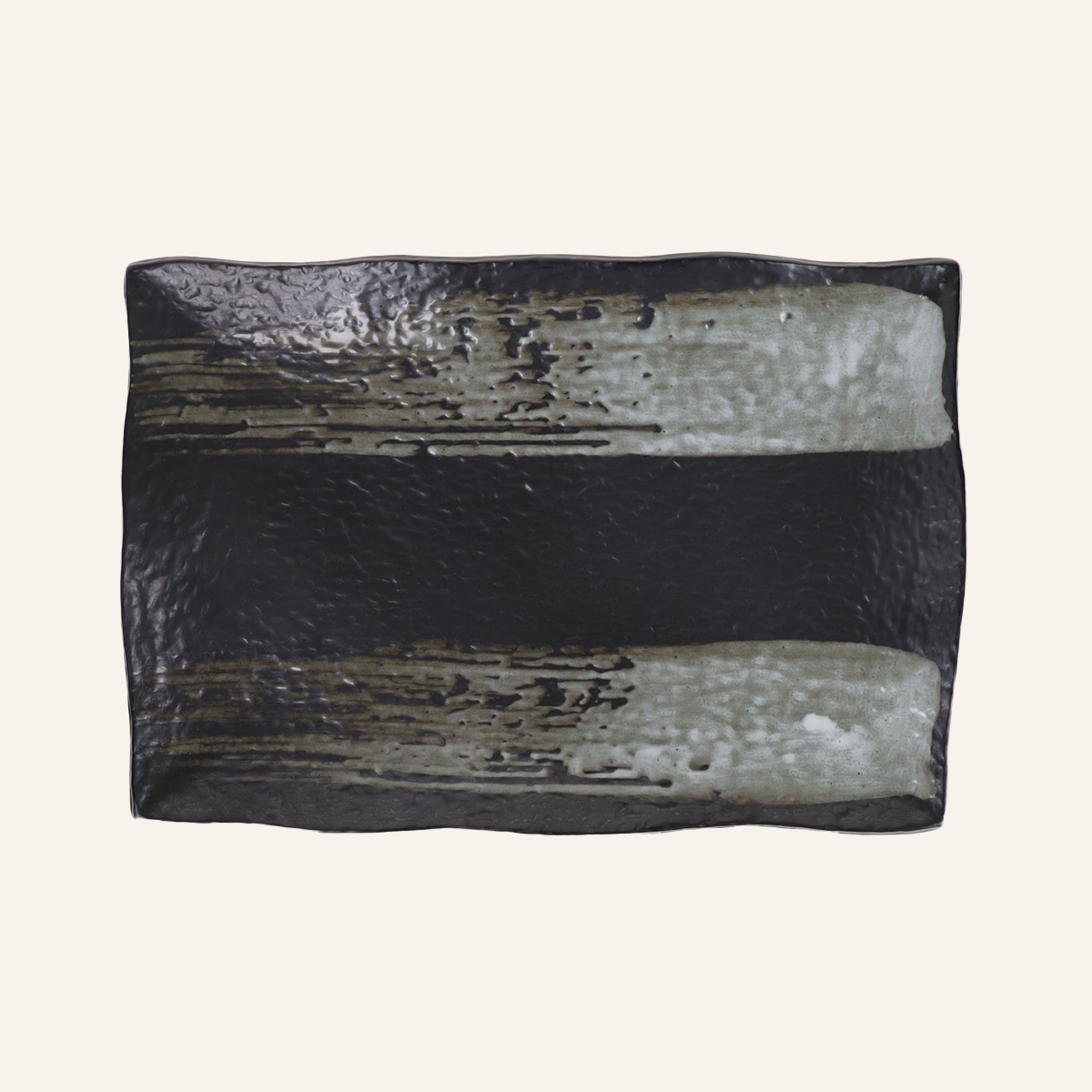 Large rectangular black earthenware plate, Bankoyaki "tsume"