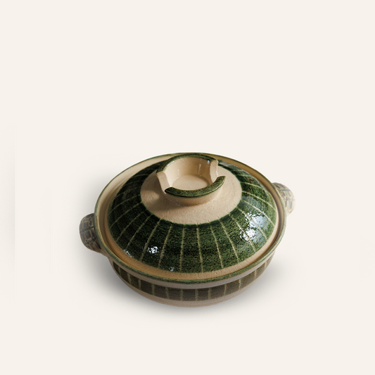 Green stoneware casserole "Donabe"