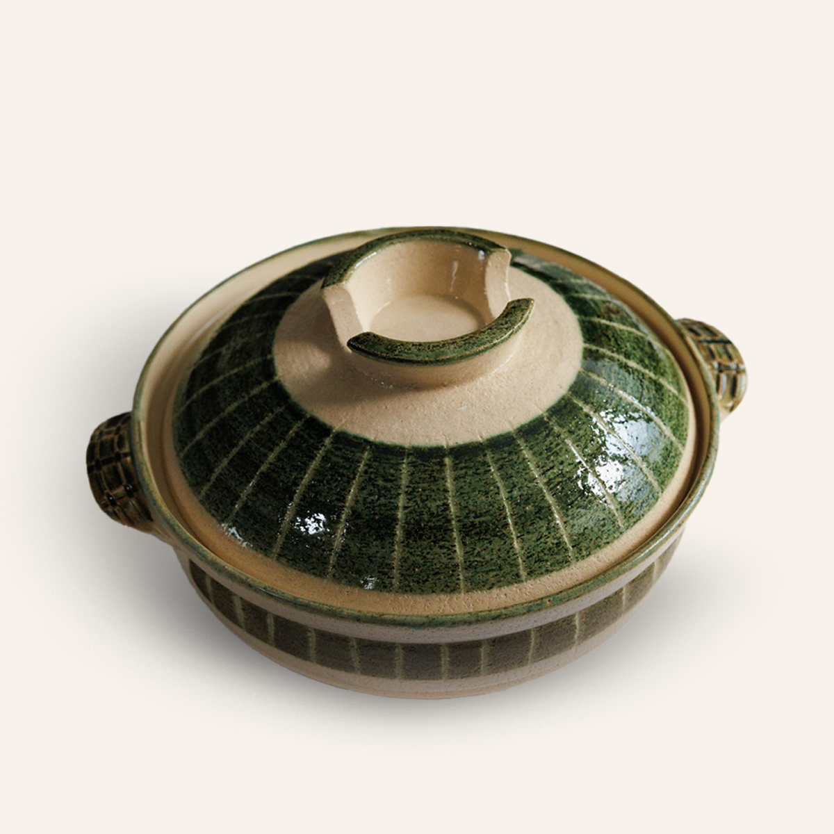 Cocotte verte en grès "Donabe"