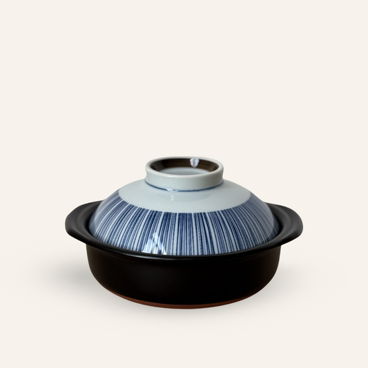 Blue stoneware casserole dish with dual-use lid Φ18.5cm "Donabe"