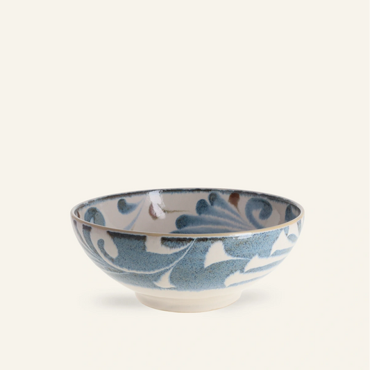 Bol à nouilles en porcelaine Minoyaki "Karakusa", teintes inspirées d'Okinawa