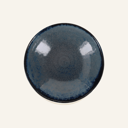 Minoyaki "aishiro" fine earthenware indigo deep plate