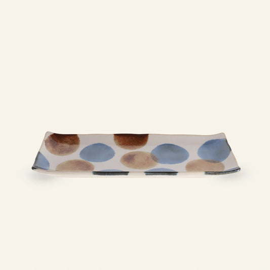 Assiette rectangulaire en porcelaine Minoyaki "Tenda",  teintes inspirées d'Okinawa
