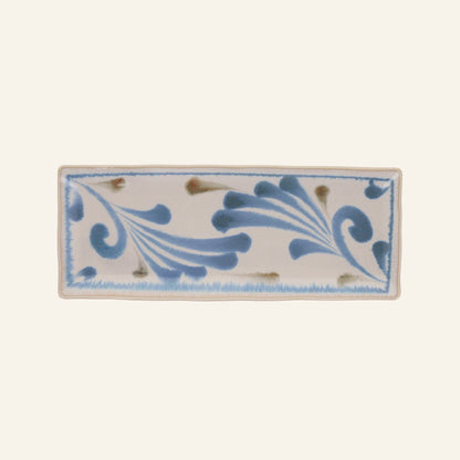 Assiette rectangulaire en porcelaine Minoyaki "Karakusa",  teintes inspirées d'Okinawa