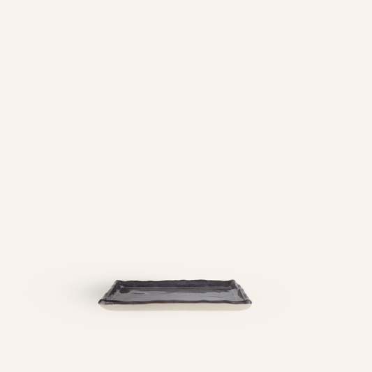 Rectangular gray fine earthenware plate Setoyaki "nezumi"