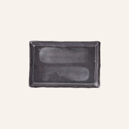Assiette rectangulaire grise faïence fine Setoyaki "nezumi"