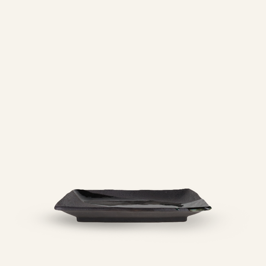 Rectangular fine earthenware plate Minoyaki "kuroyuzu"