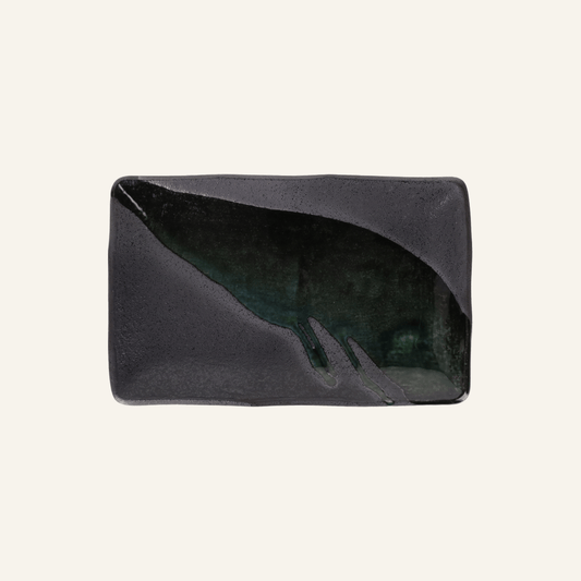 Rectangular fine earthenware plate Minoyaki "kuroyuzu"