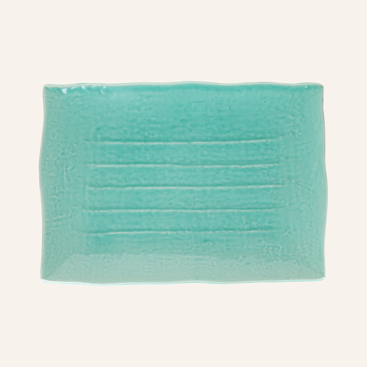 Grande assiette cyan rectangulaire faïence fine Bankoyaki "toruco"