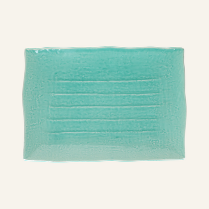 Grande assiette cyan rectangulaire faïence fine Bankoyaki "toruco"