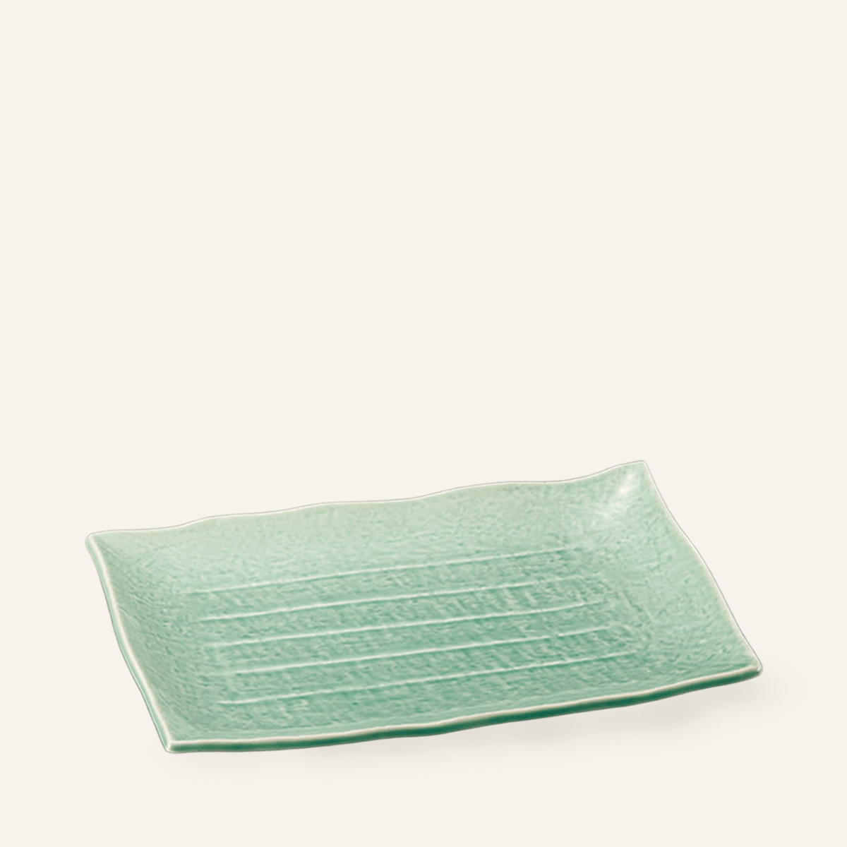 Cyan Rectangular Large rectangular cyan plate, fine earthenware, Bankoyaki