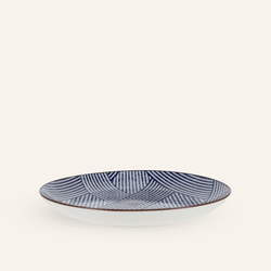 Minoyaki "shimakoushi" fine earthenware blue striped plate