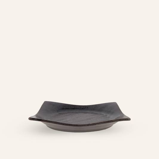 Minoyaki "kurosara" fine earthenware square plate
