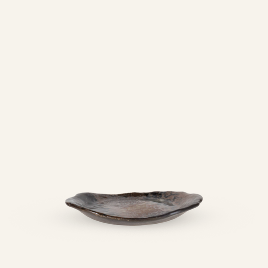 Petite assiette évasée marron faïence fine Minoyaki "zuiun"