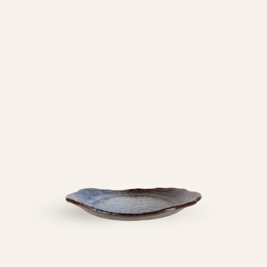 Petite assiette évasée bleue faïence fine Minoyaki "mori no mizuumi"