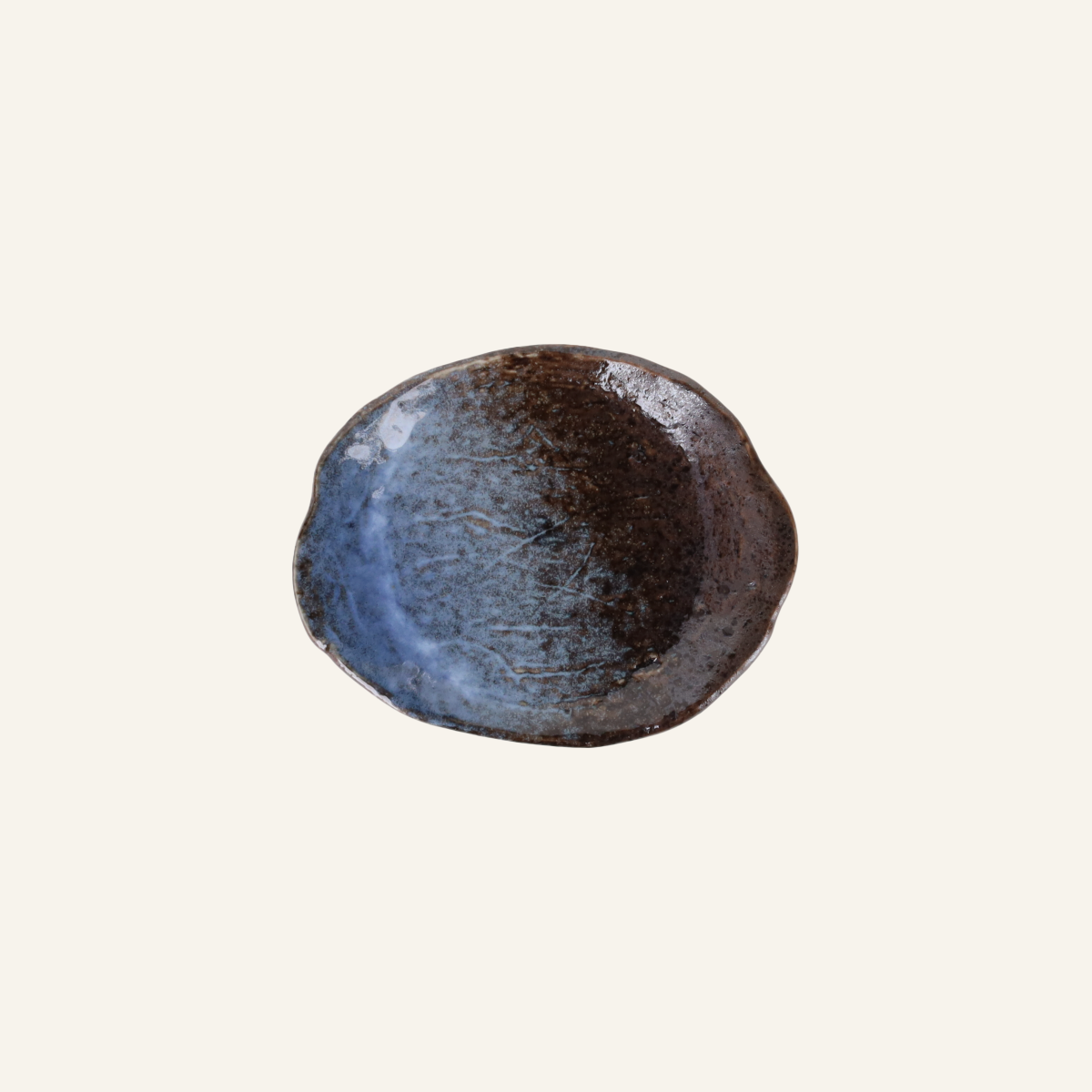 Small blue flared plate, fine earthenware Minoyaki "mori no mizuumi"