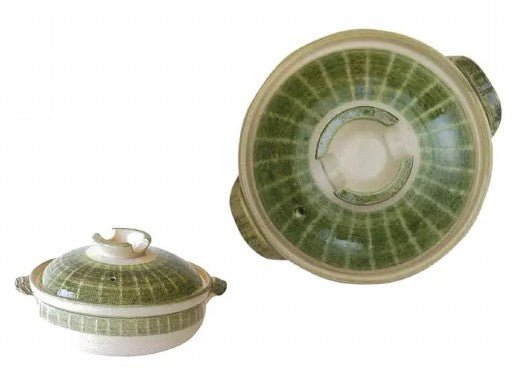 Cocotte verte en grès Φ18cm "Donabe"