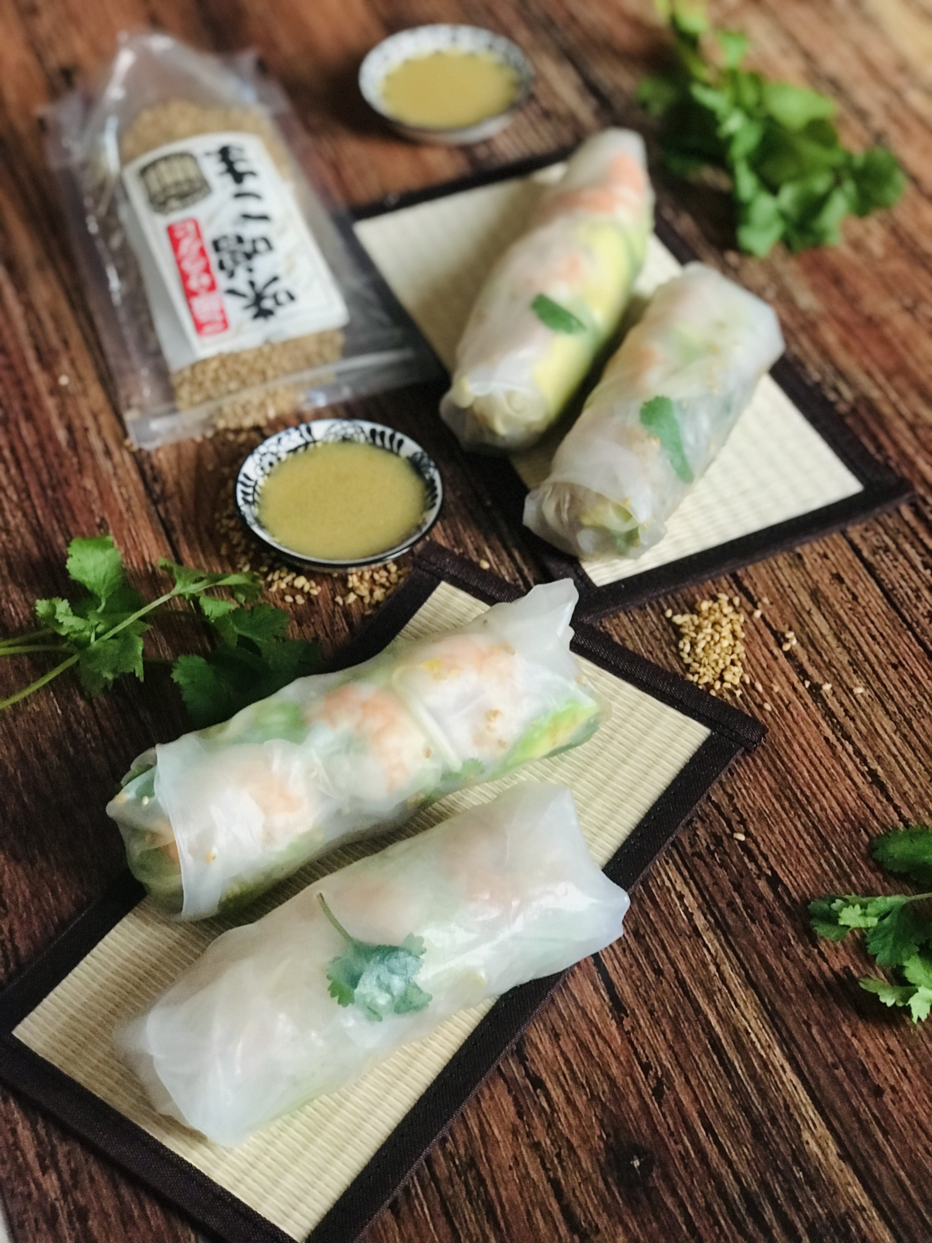 spring rolls with konjac noodles and miso with green shiso
